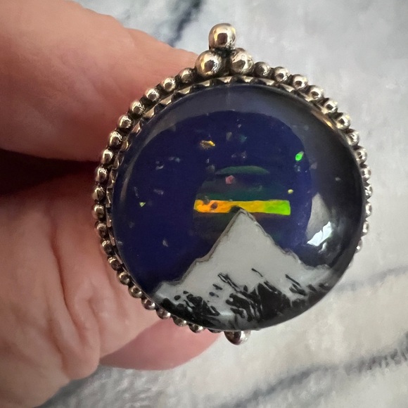 ❤️ Aurora Opal Celestial Mountain Night Sky Southwestern 925 Ring Sz 10 - 10 Gms - Picture 13 of 15